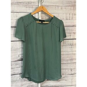 Fortune Ivy Women's Green Short Sleeve Button Detail Blouse Top‎ Size L